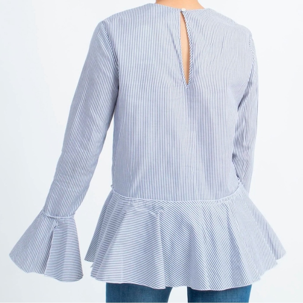 3/$19 Philosophy Blue pinstripe ruffle tunic blouse top - Picture 4 of 16
